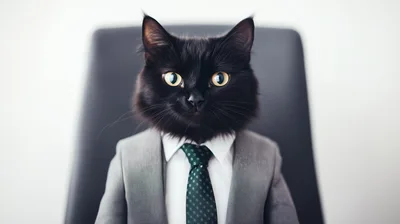Professional Black Cat Wearing A Business Suit And Tie