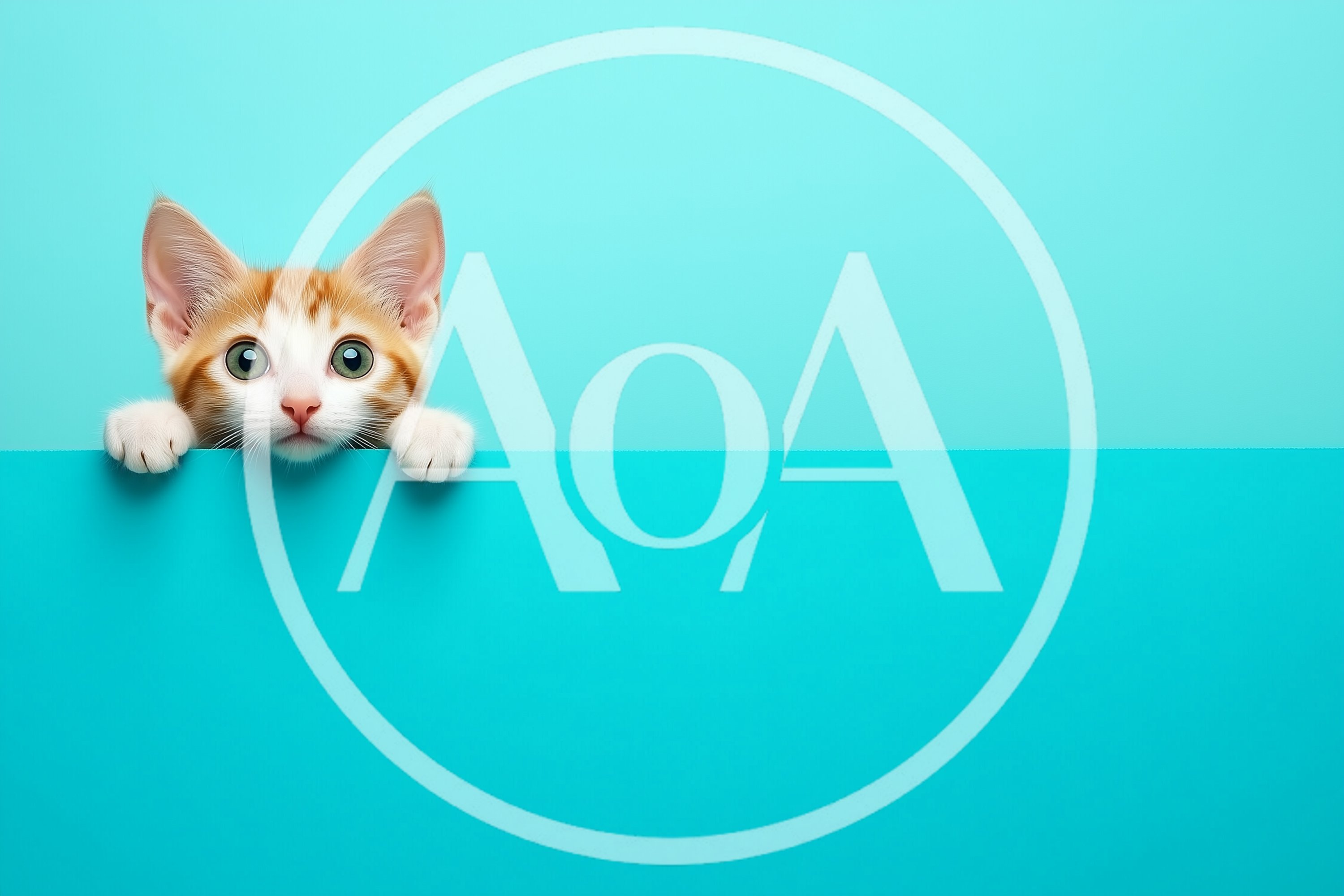 Cute Ginger Kitten Peeking Over A Blue Background