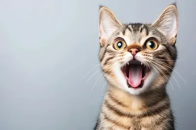 Surprised Tabby Cat With Open Mouth