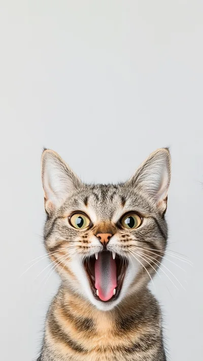 Surprised Tabby Cat With Open Mouth