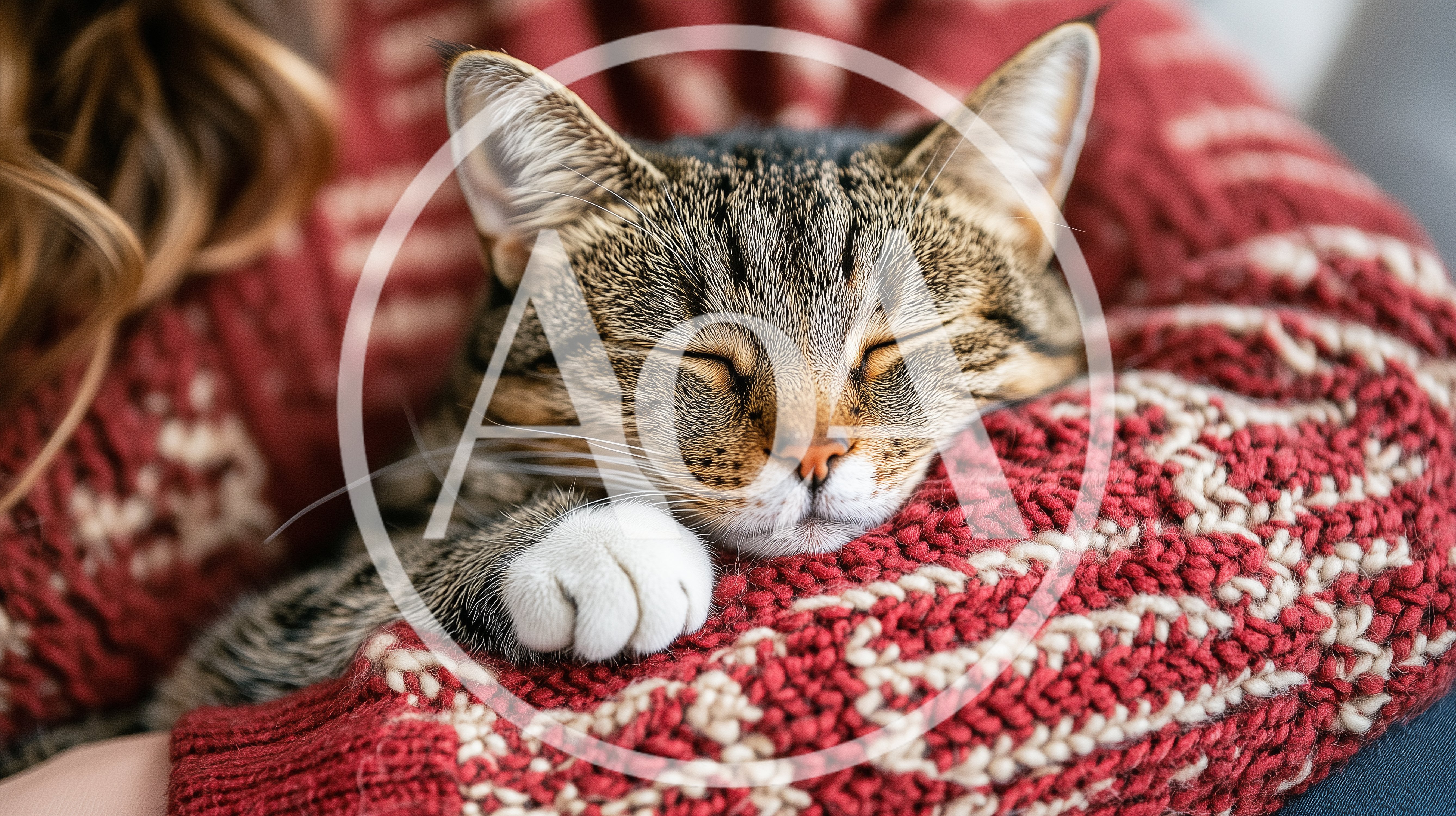 Tabby Cat Sleeping Comfortably In A Knitted Sweater