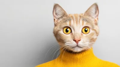 Anthropomorphic Cat Wearing A Yellow Turtleneck Sweater