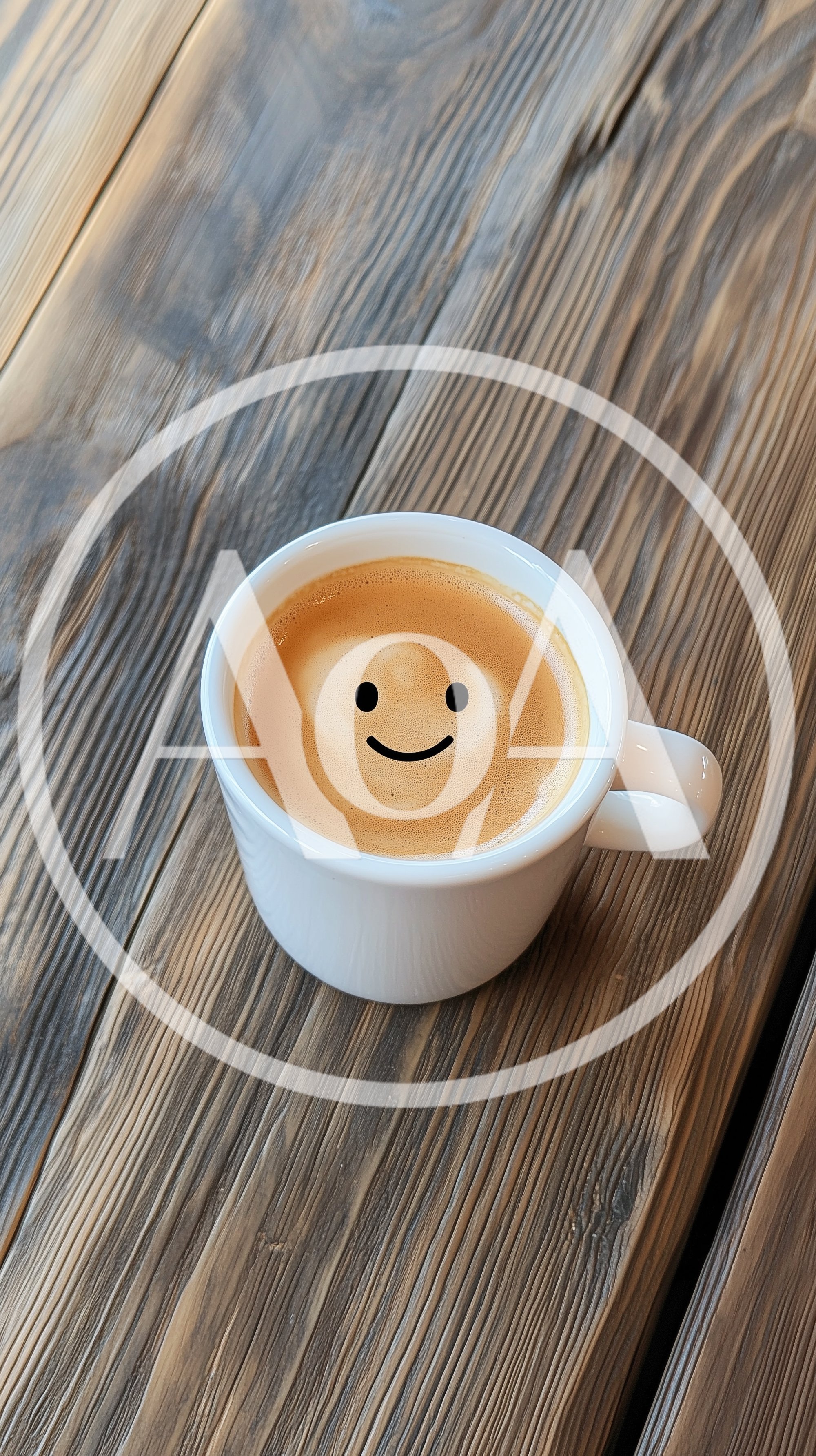 White Coffee Cup With A Smiley Face On Wood