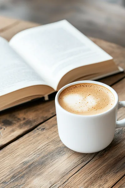 White Coffee Cup Beside An Open Book