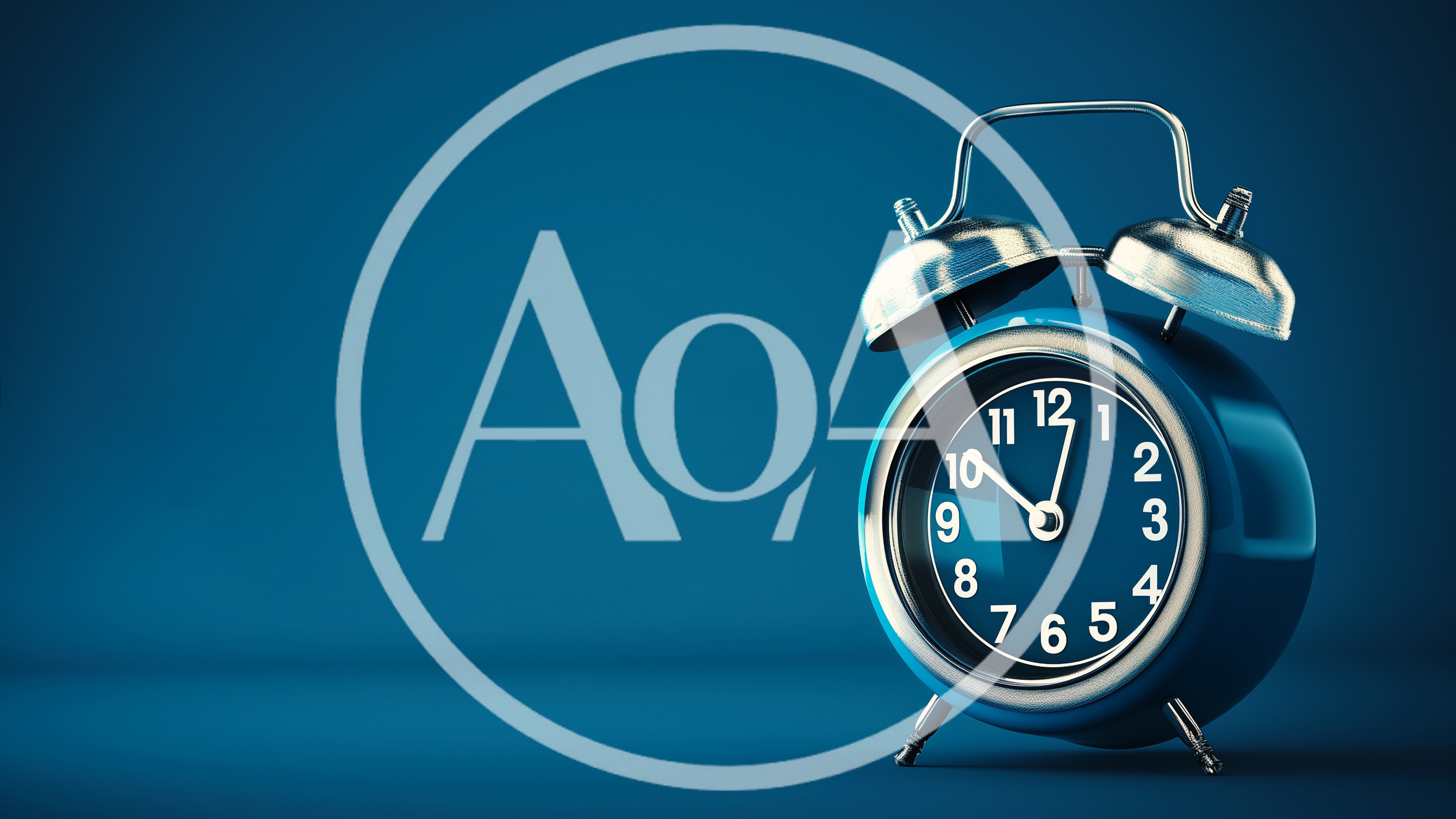 Blue Alarm Clock On Solid Blue Background