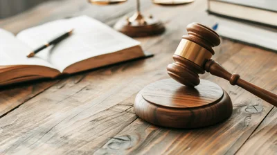 Wooden Gavel And Sound Block On Legal Desk