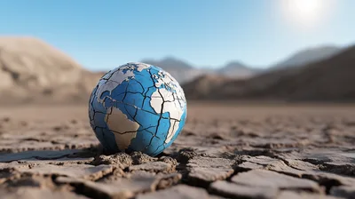 Cracked Earth Globe Resting On Dry Parched Ground