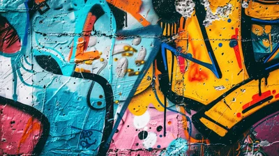 Vibrant Abstract Graffiti Mural On Urban Concrete Wall