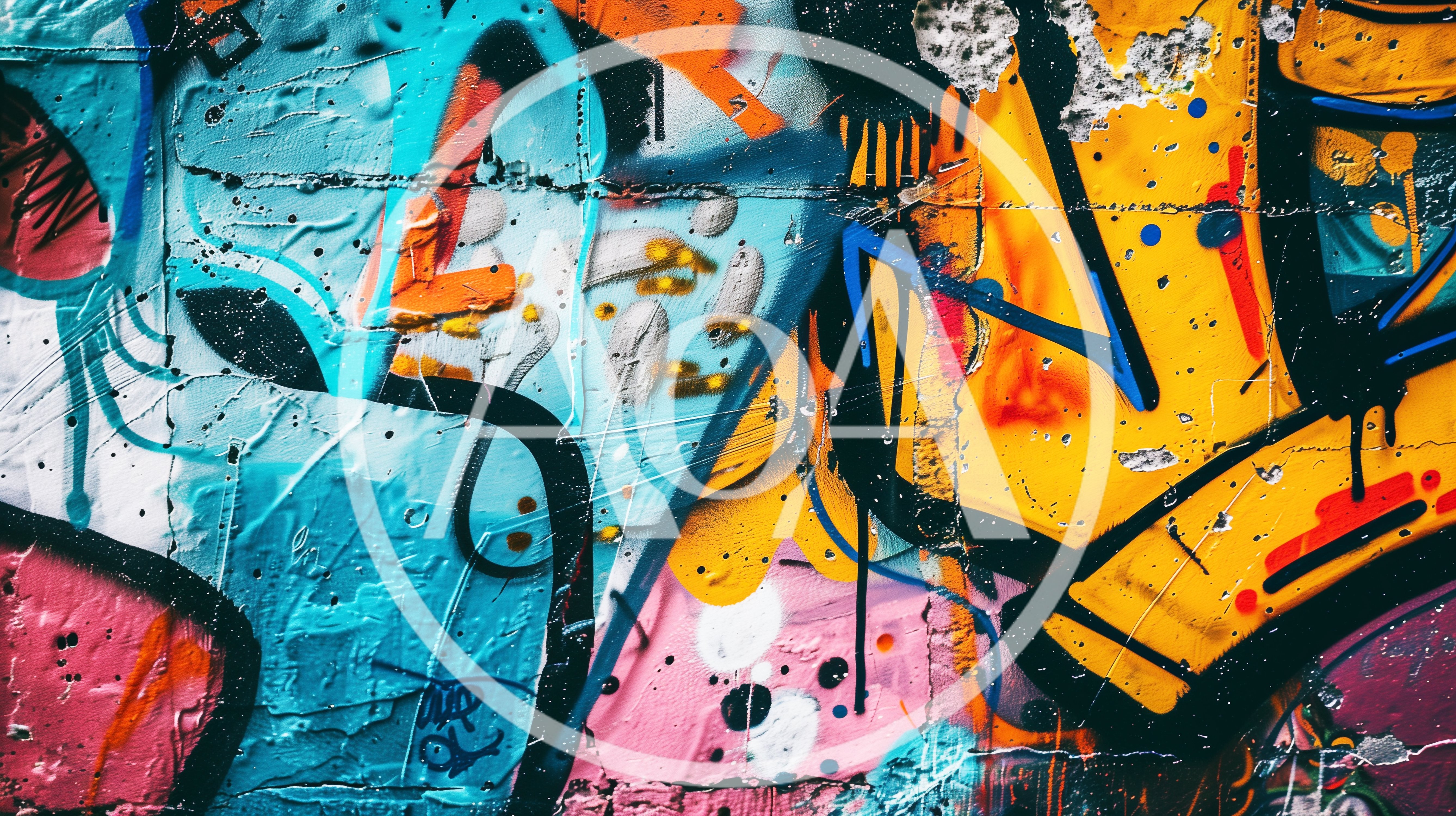Vibrant Abstract Graffiti Mural On Urban Concrete Wall