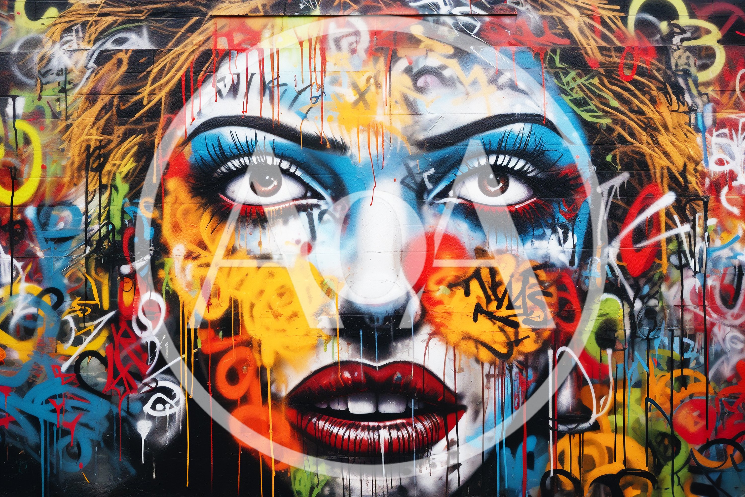 Vibrant Graffiti Portrait Of A Woman On Brick Wall