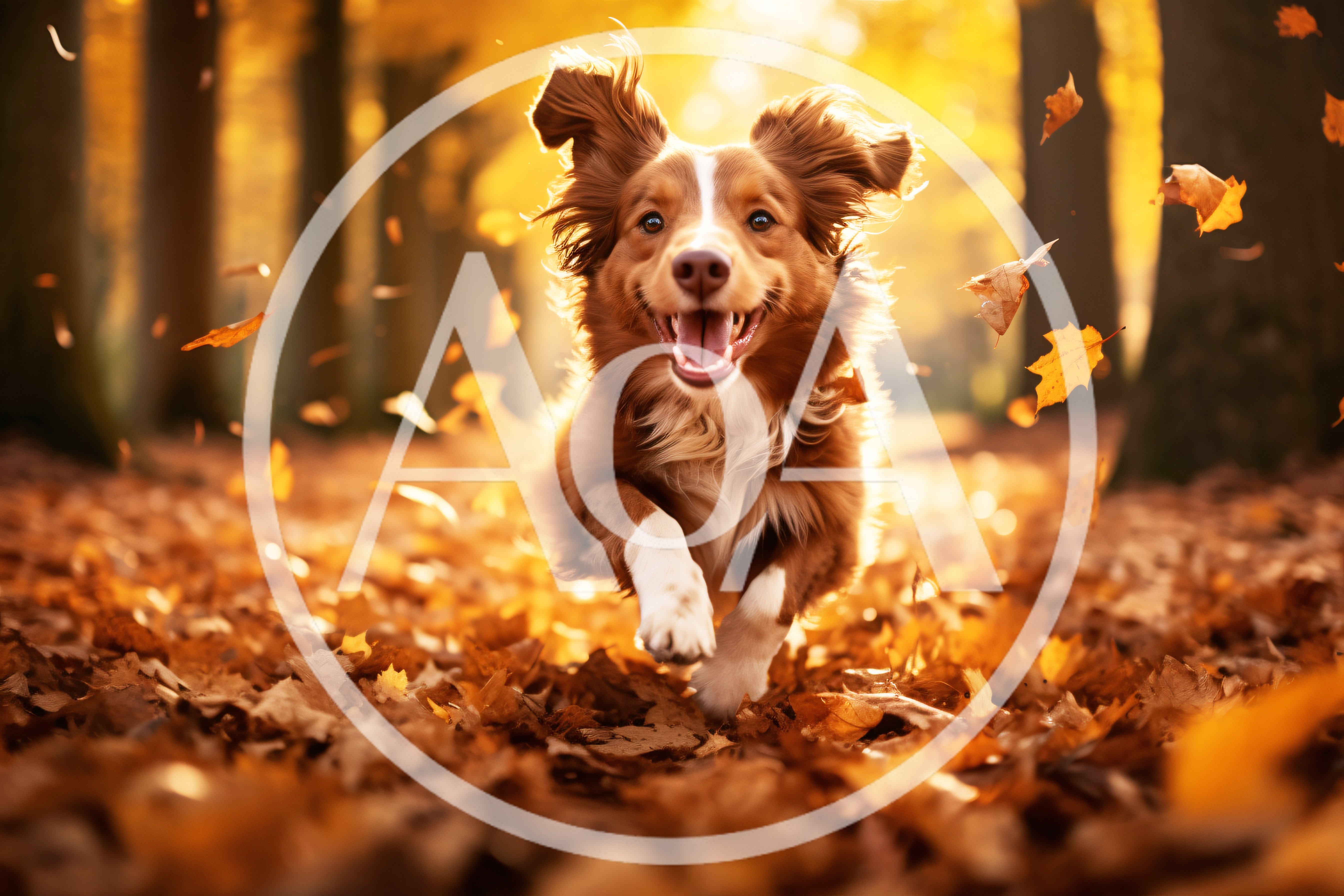 Happy Australian Shepherd Running Through Autumn Leaves