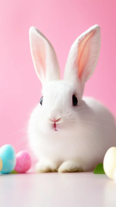 White Easter Bunny With Colorful Eggs