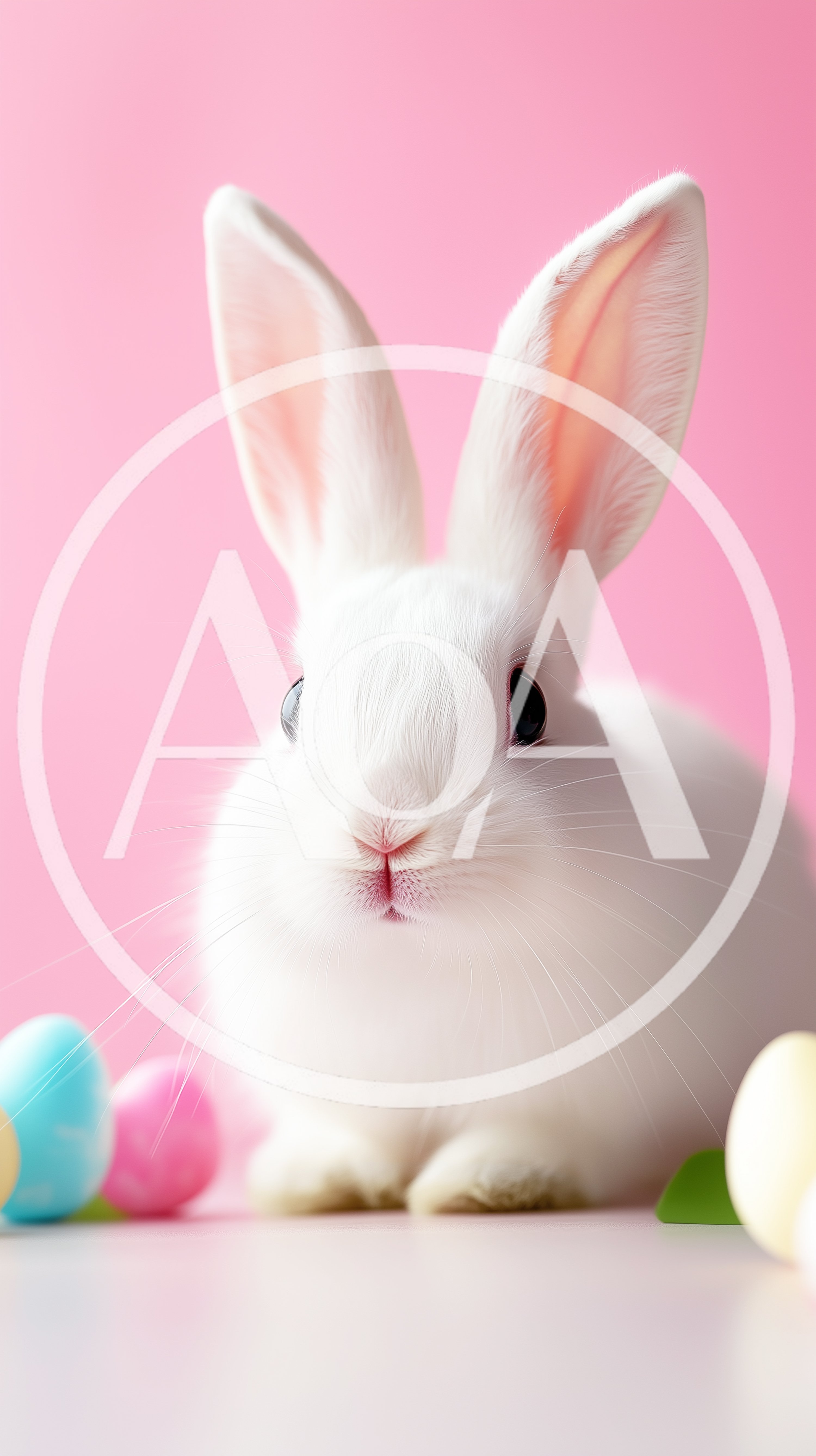 White Easter Bunny With Colorful Eggs