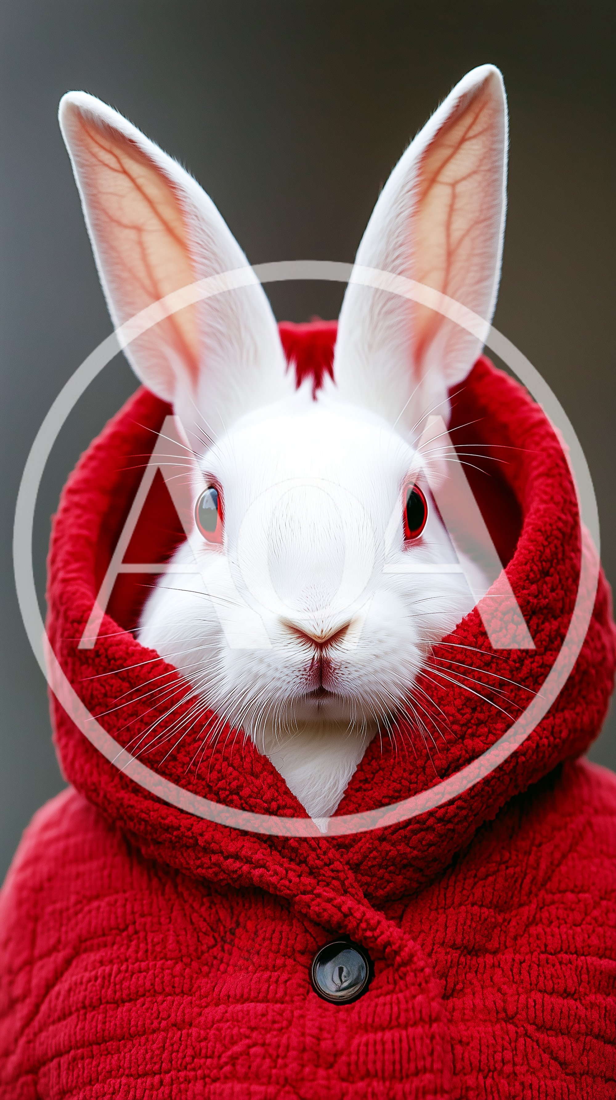 White Rabbit Wearing A Red Hooded Coat