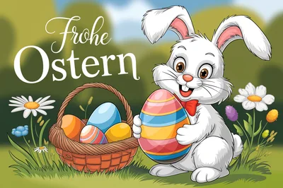 Cute Easter Bunny Holding A Decorated Egg
