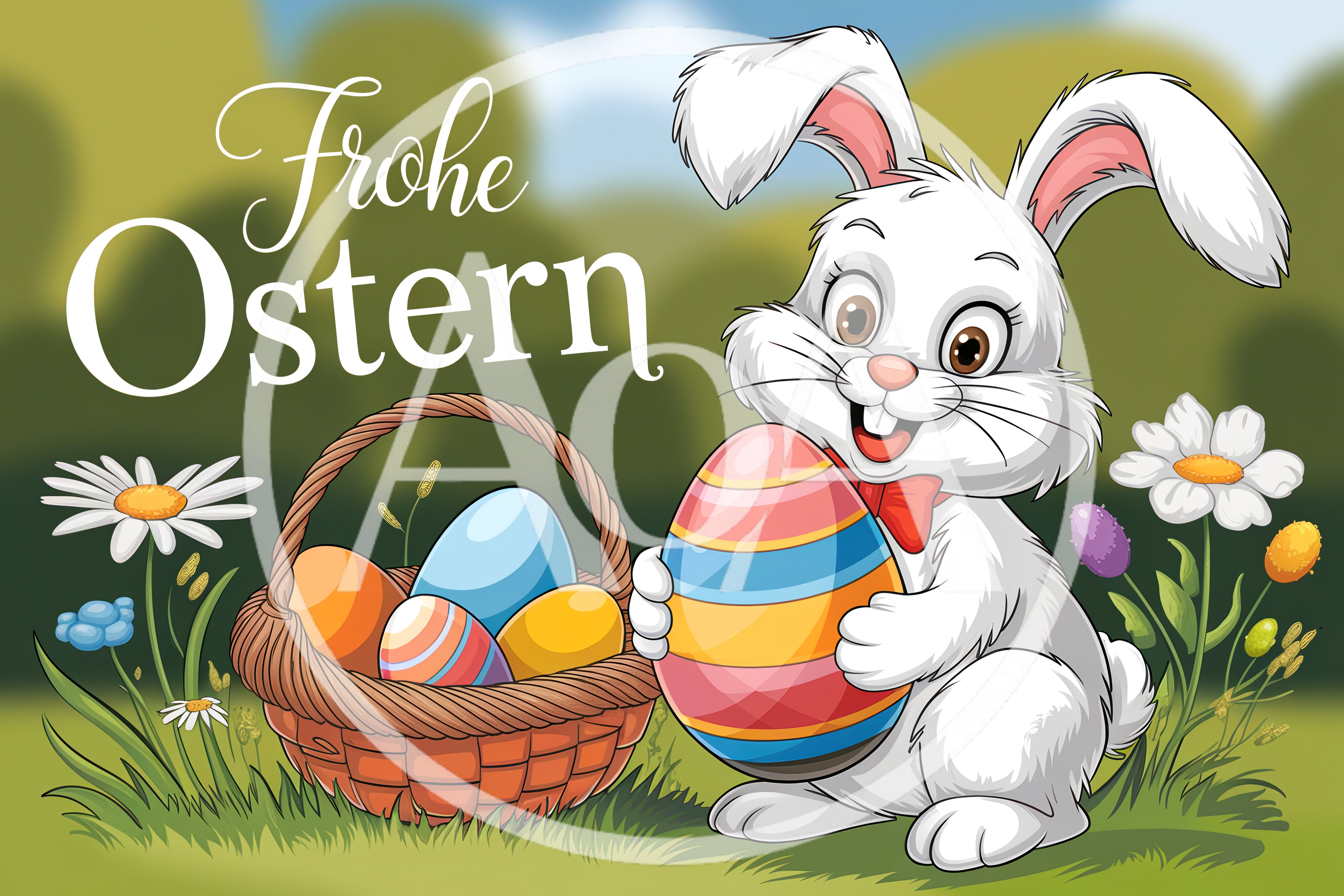 Cute Easter Bunny Holding A Decorated Egg