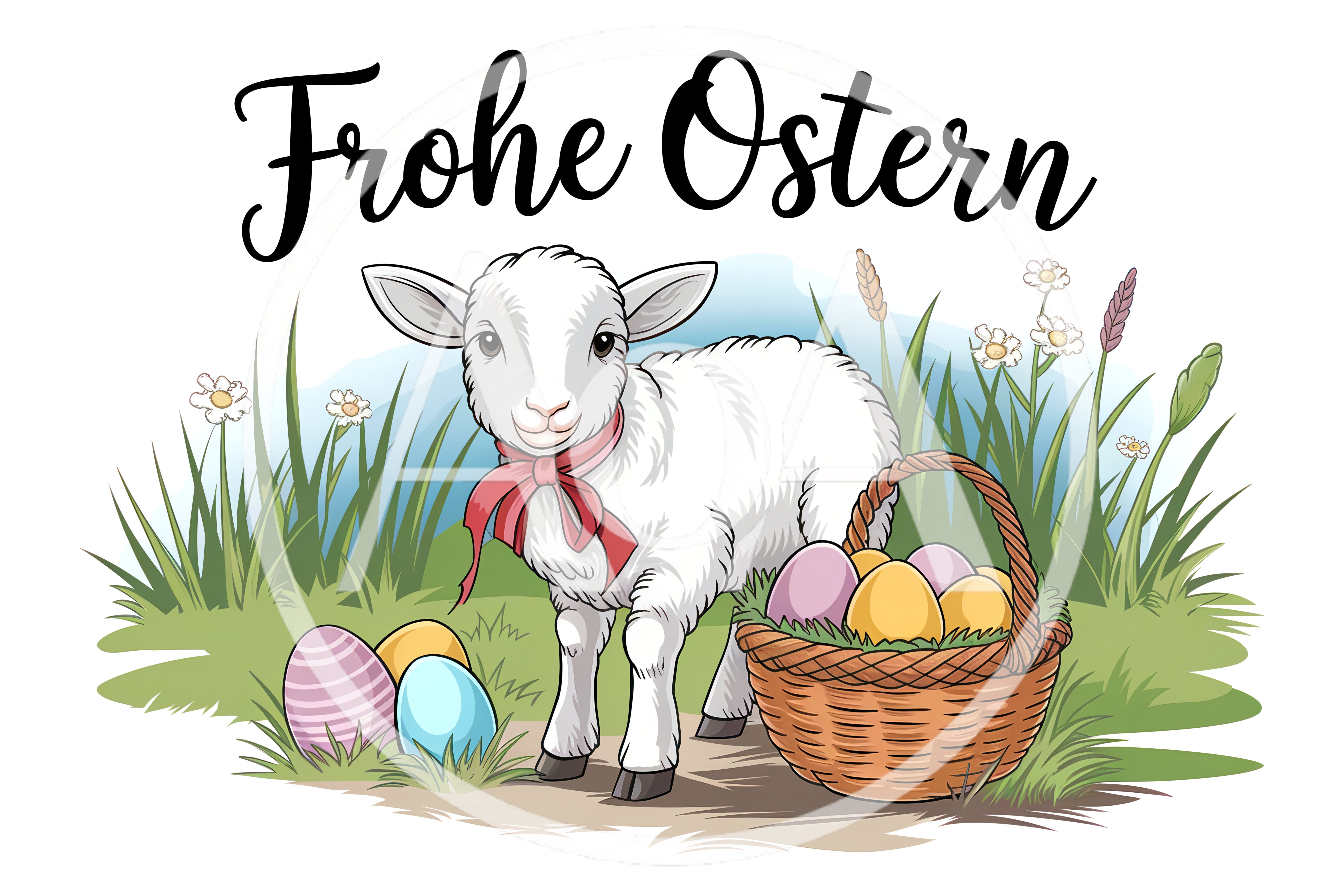 Cute Easter Lamb With Colorful Eggs In A Basket
