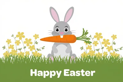 Cute Cartoon Easter Bunny Holding A Carrot