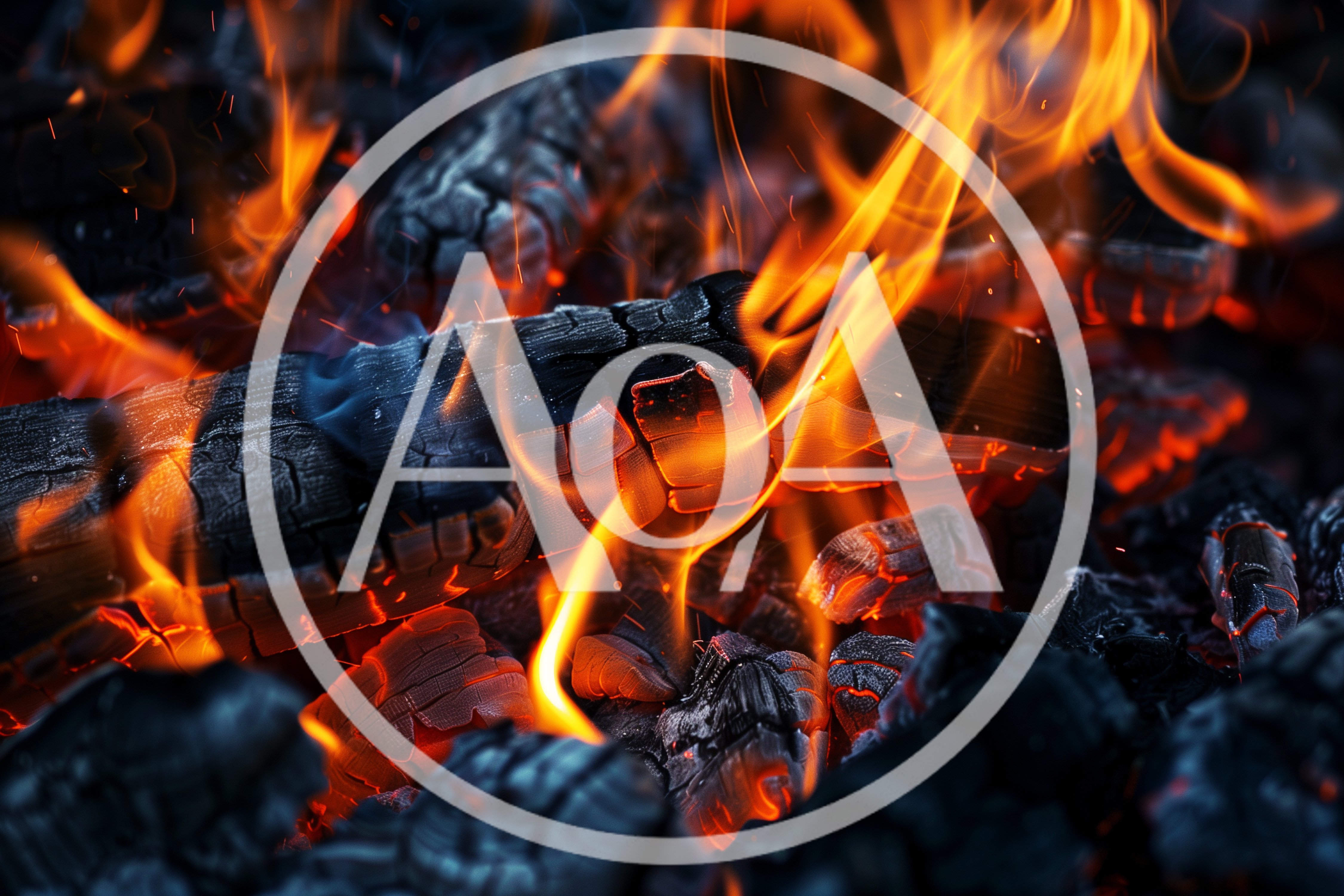 Burning Wood Logs With Glowing Embers And Flames
