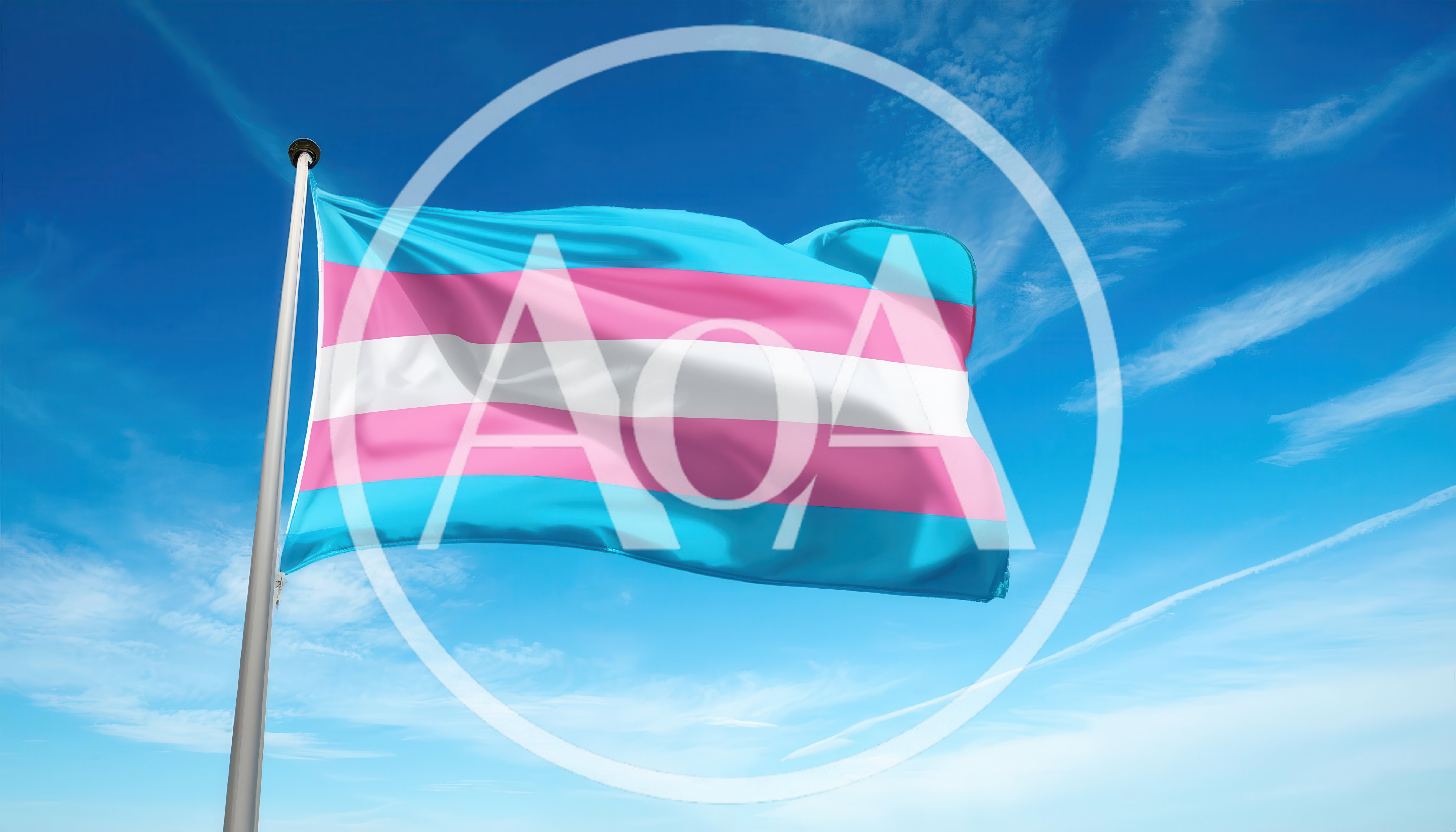 Transgender Pride Flag Waving Against Blue Sky