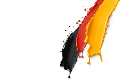 German Flag Colors Paint Splashes On White Background