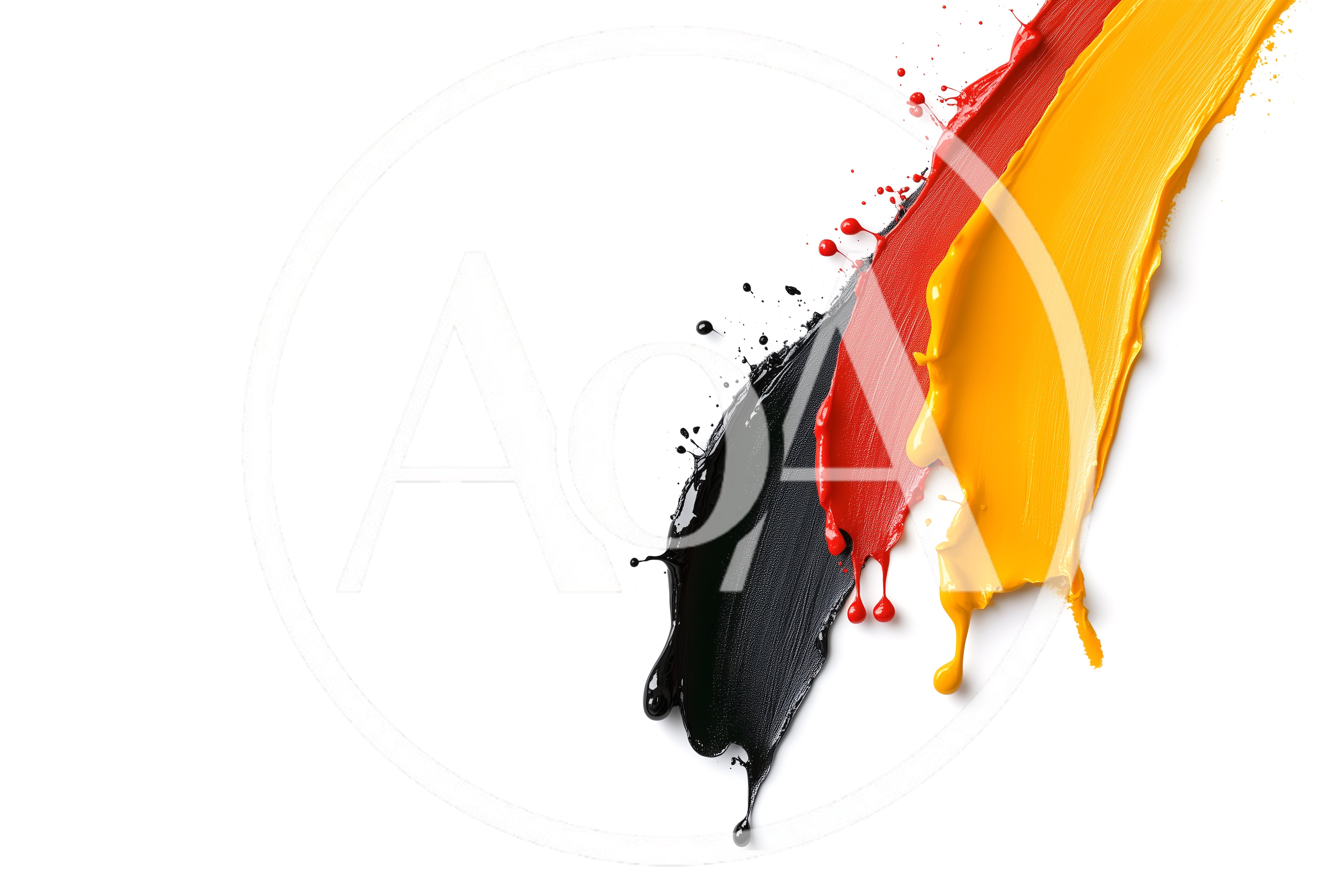 German Flag Colors Paint Splashes On White Background