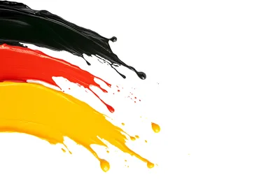 German Flag Colors Paint Splashes on White Background