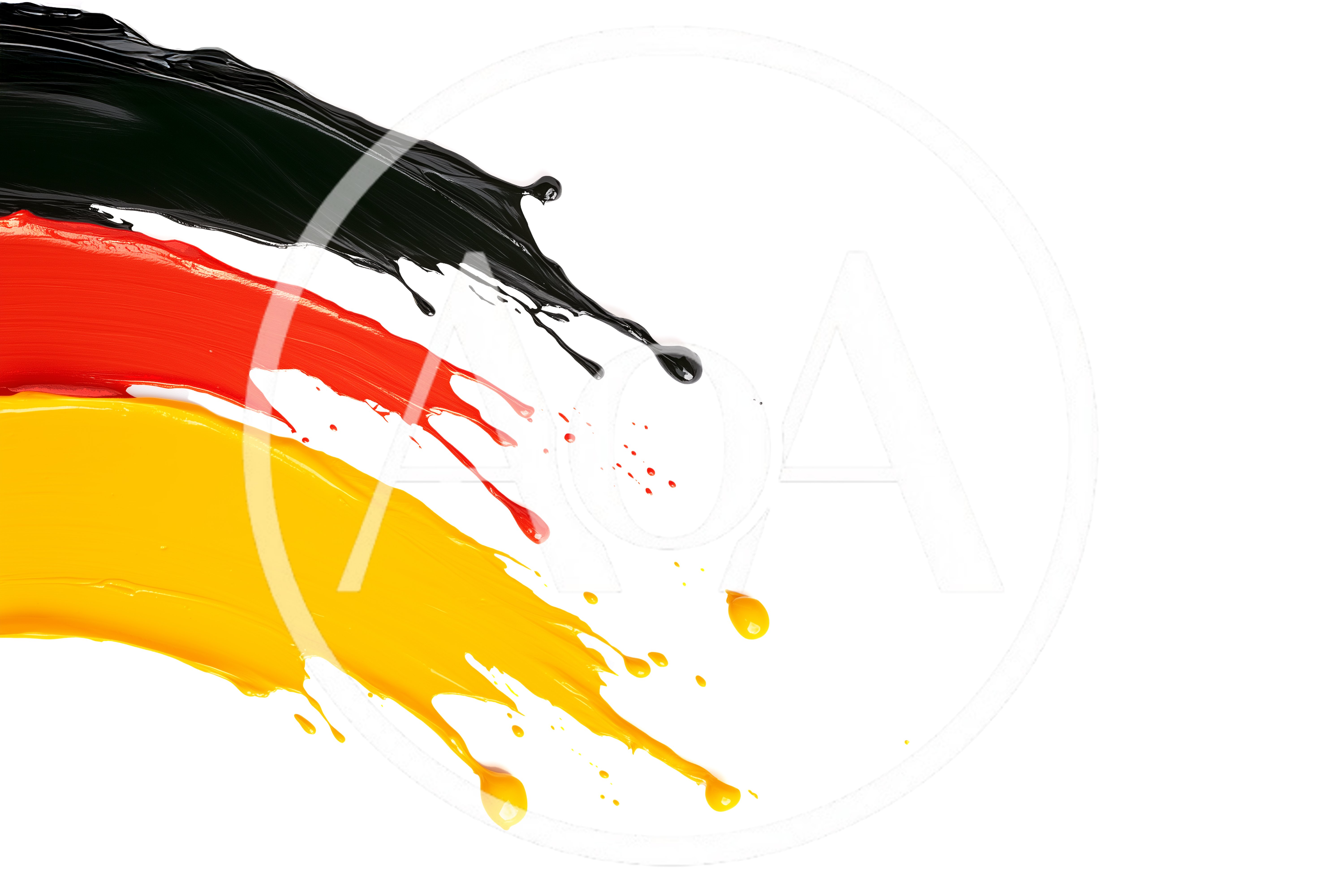 German Flag Colors Paint Splashes on White Background
