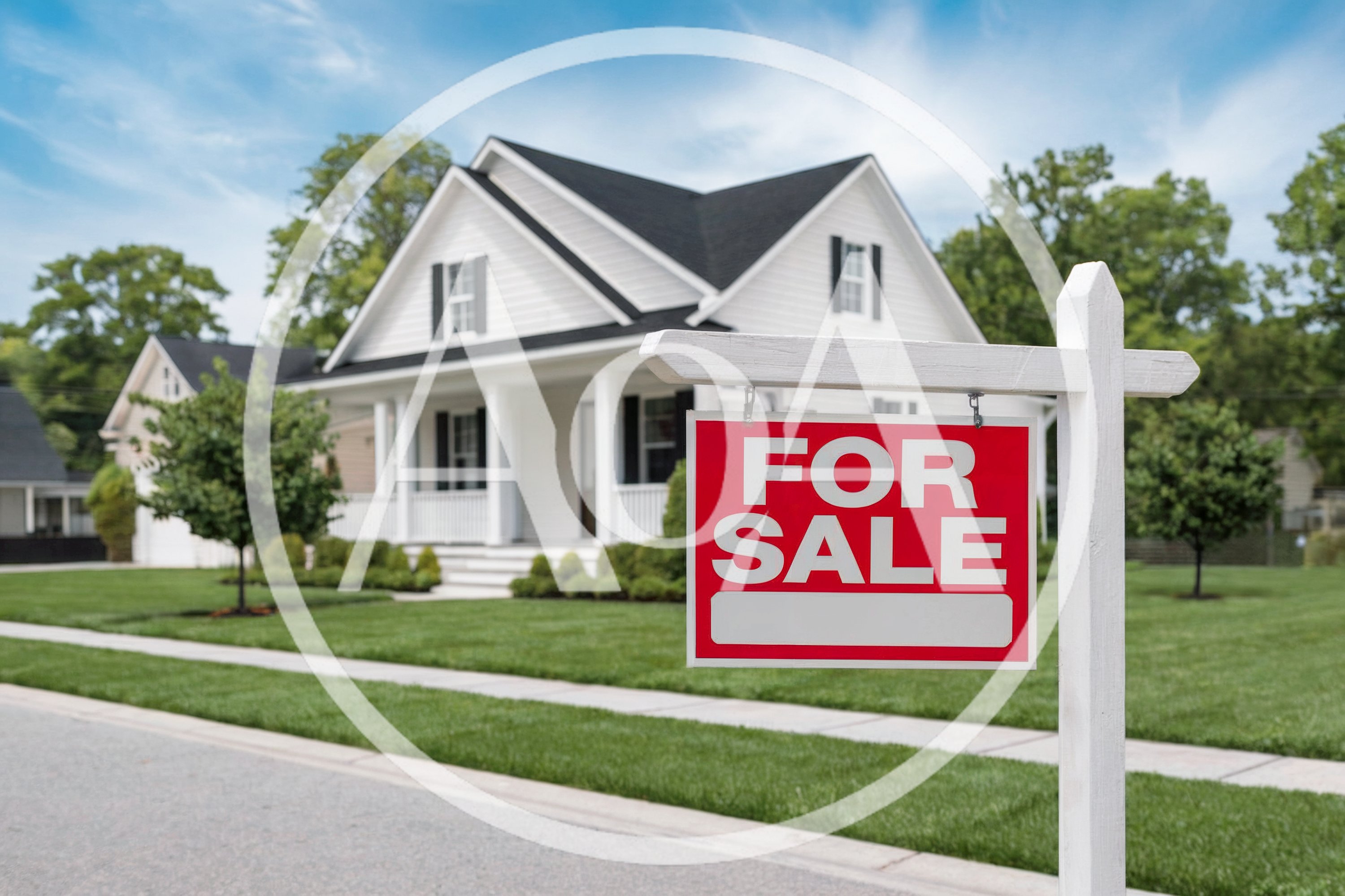 For Sale Real Estate Sign In Front Of House