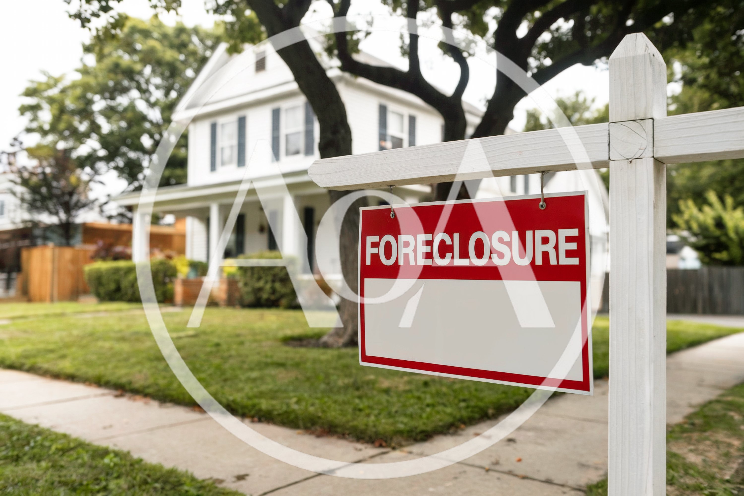 Foreclosure Sign In Front Of A Residential House