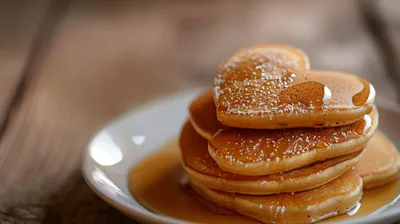 Stack of Heart Shaped Pancakes with Syrup