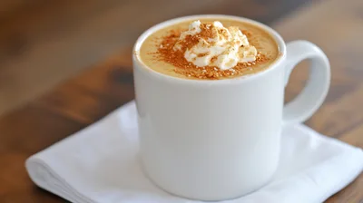 White Mug Of Coffee With Whipped Cream And Cinnamon