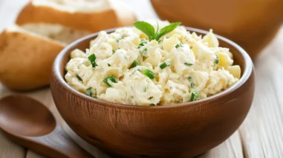 Bowl Of Creamy Potato Salad With Fresh Chives
