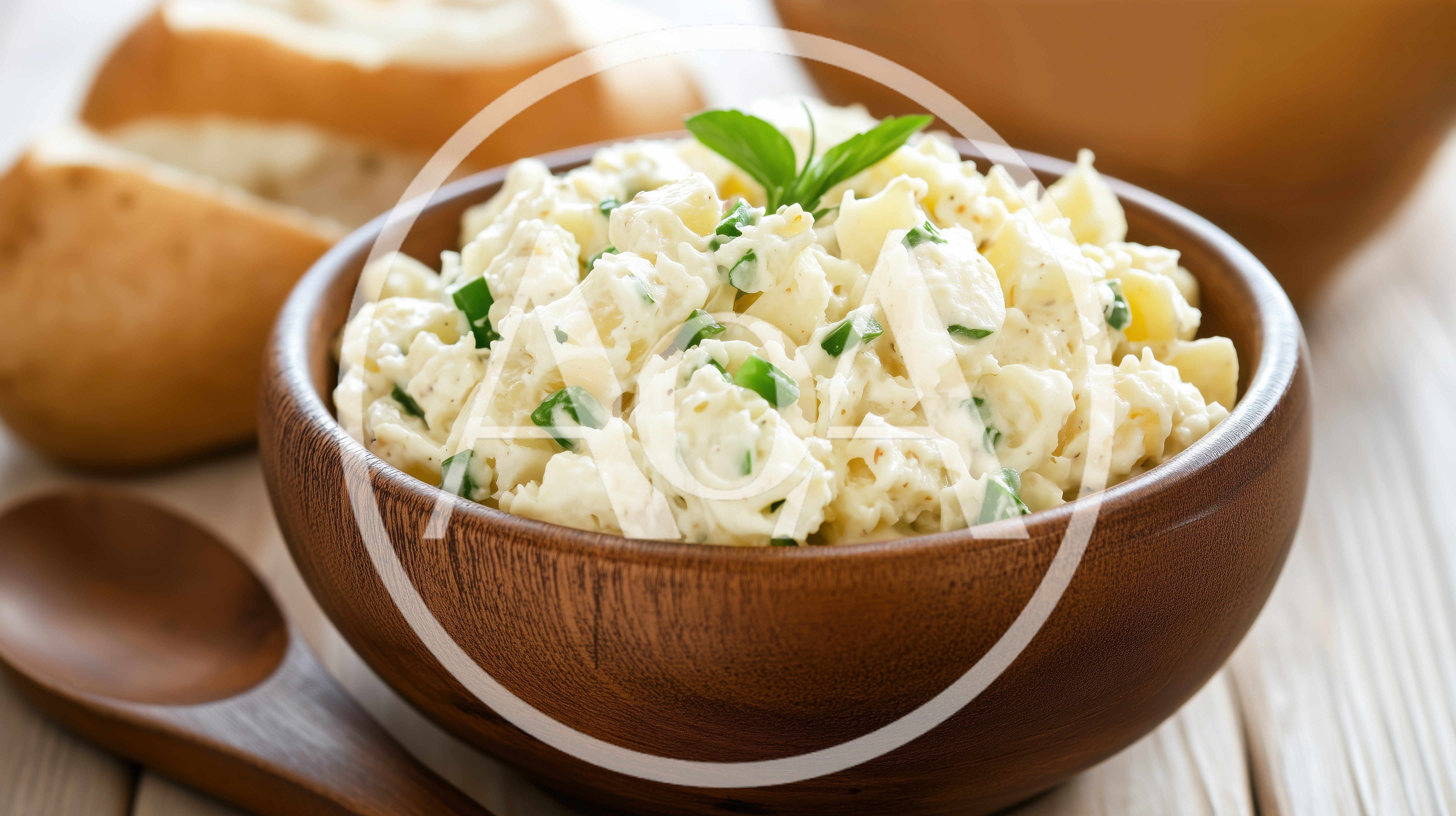 Bowl Of Creamy Potato Salad With Fresh Chives