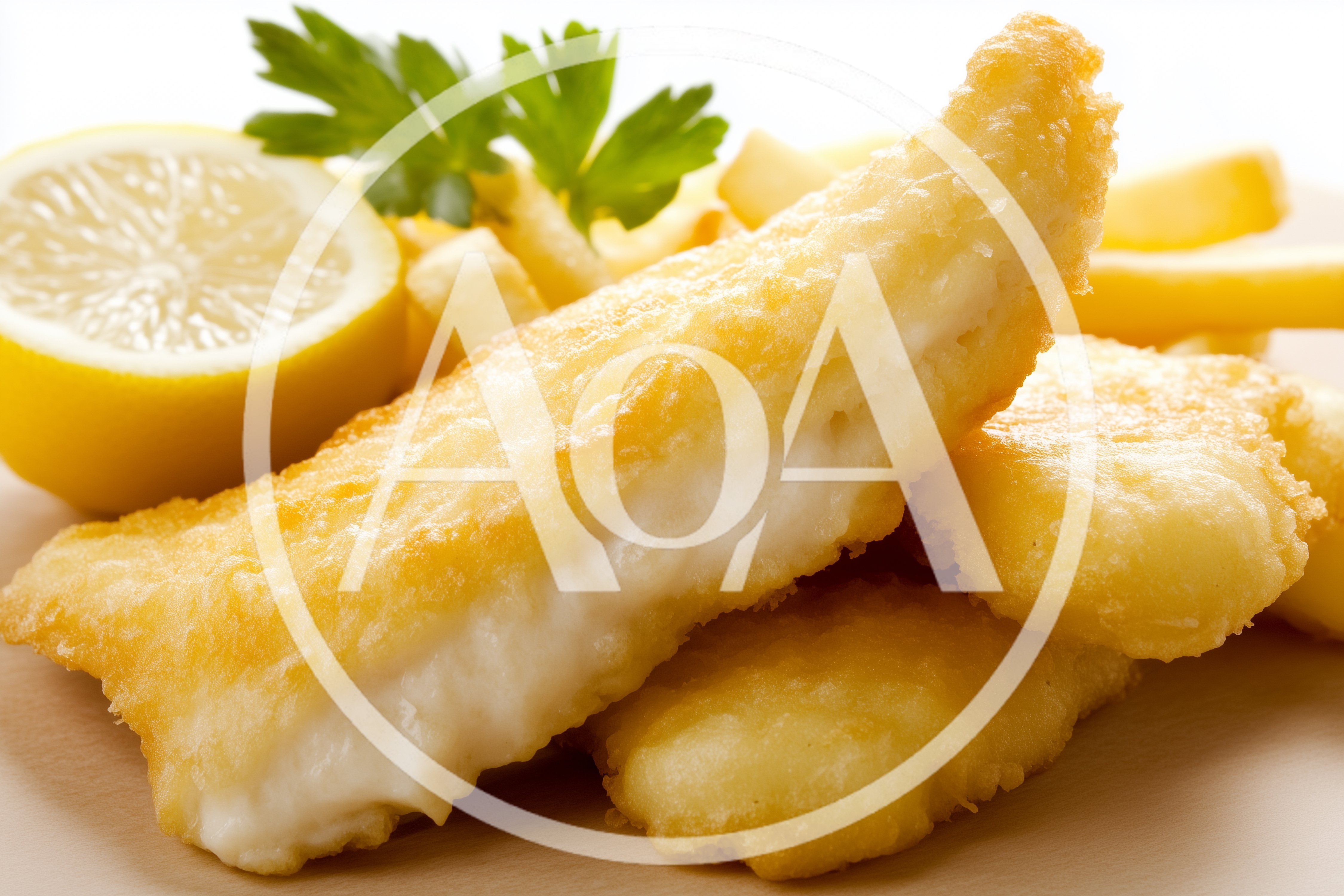 Crispy Battered Fish Fillets With French Fries And Lemon