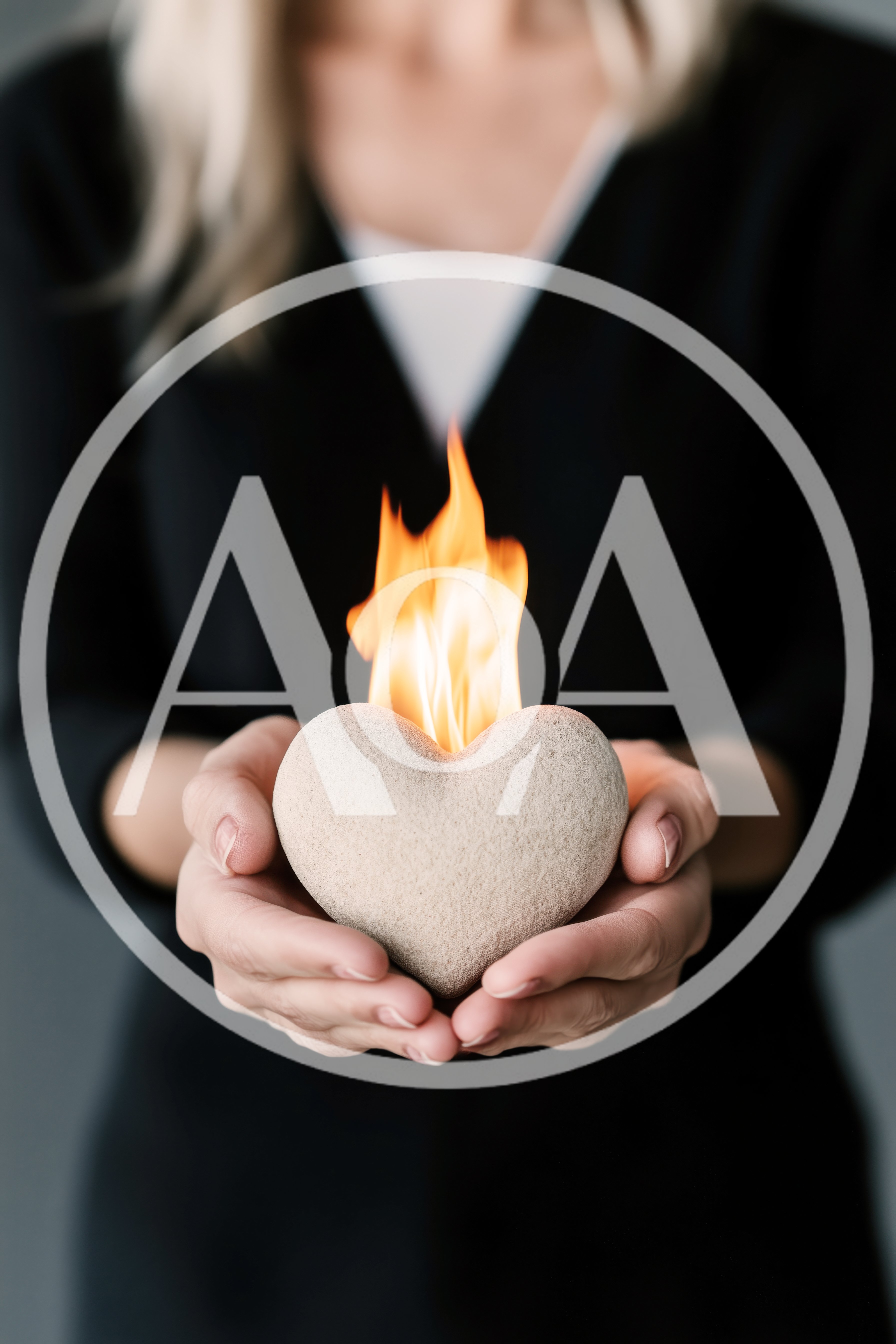 Woman Holding A Burning Stone Heart