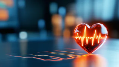 Glowing Glass Heart With EKG Pulse Line