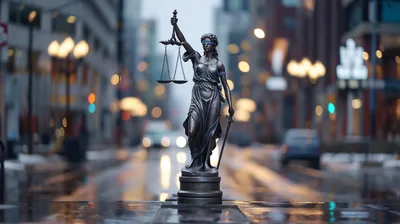 Lady Justice Statue Standing On City Street