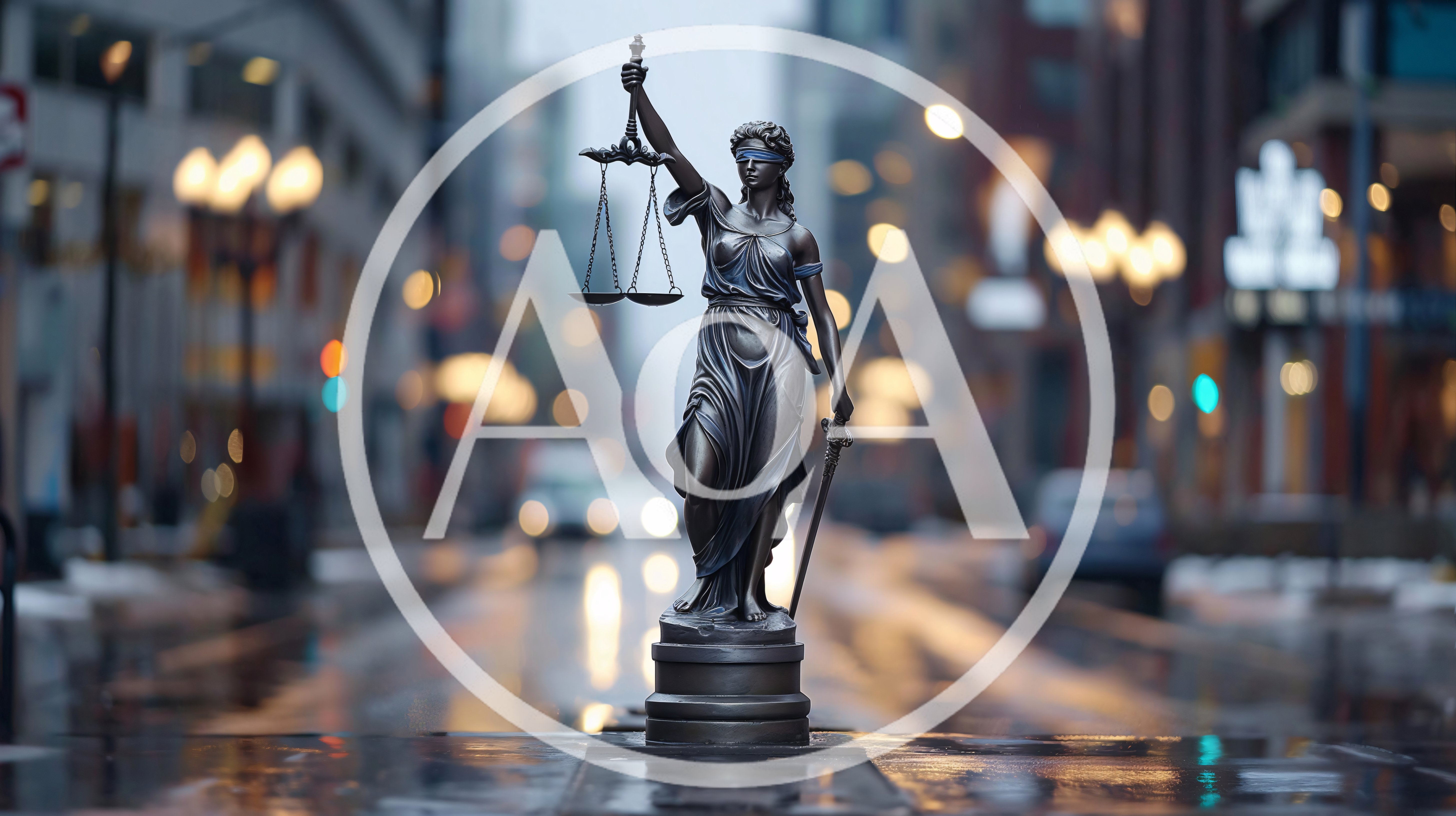 Lady Justice Statue Standing On City Street