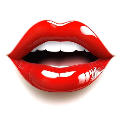 Glossy Red Lips With White Teeth Isolated