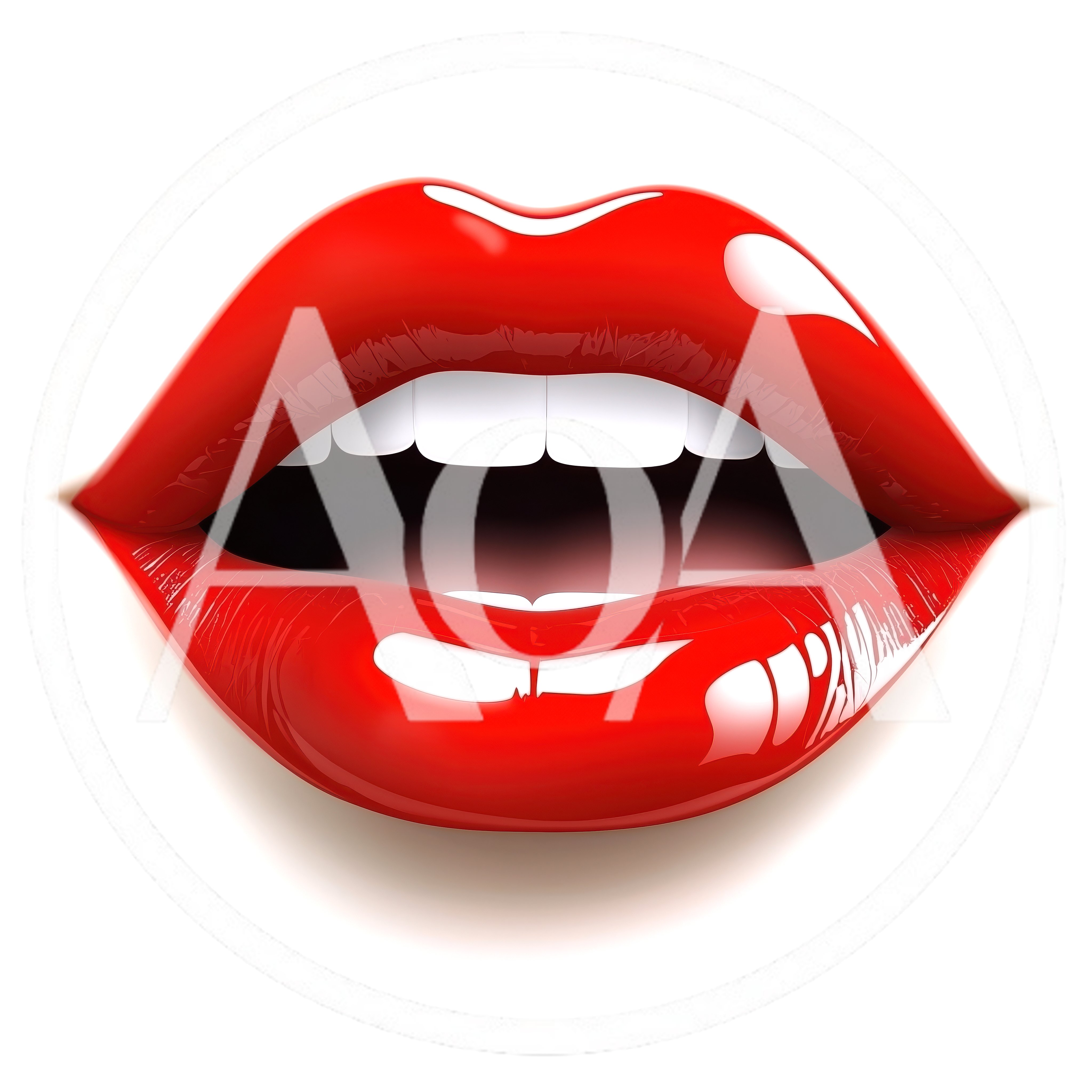 Glossy Red Lips With White Teeth Isolated