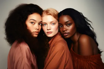 Three Diverse Women Posing Together In Studio Portrait