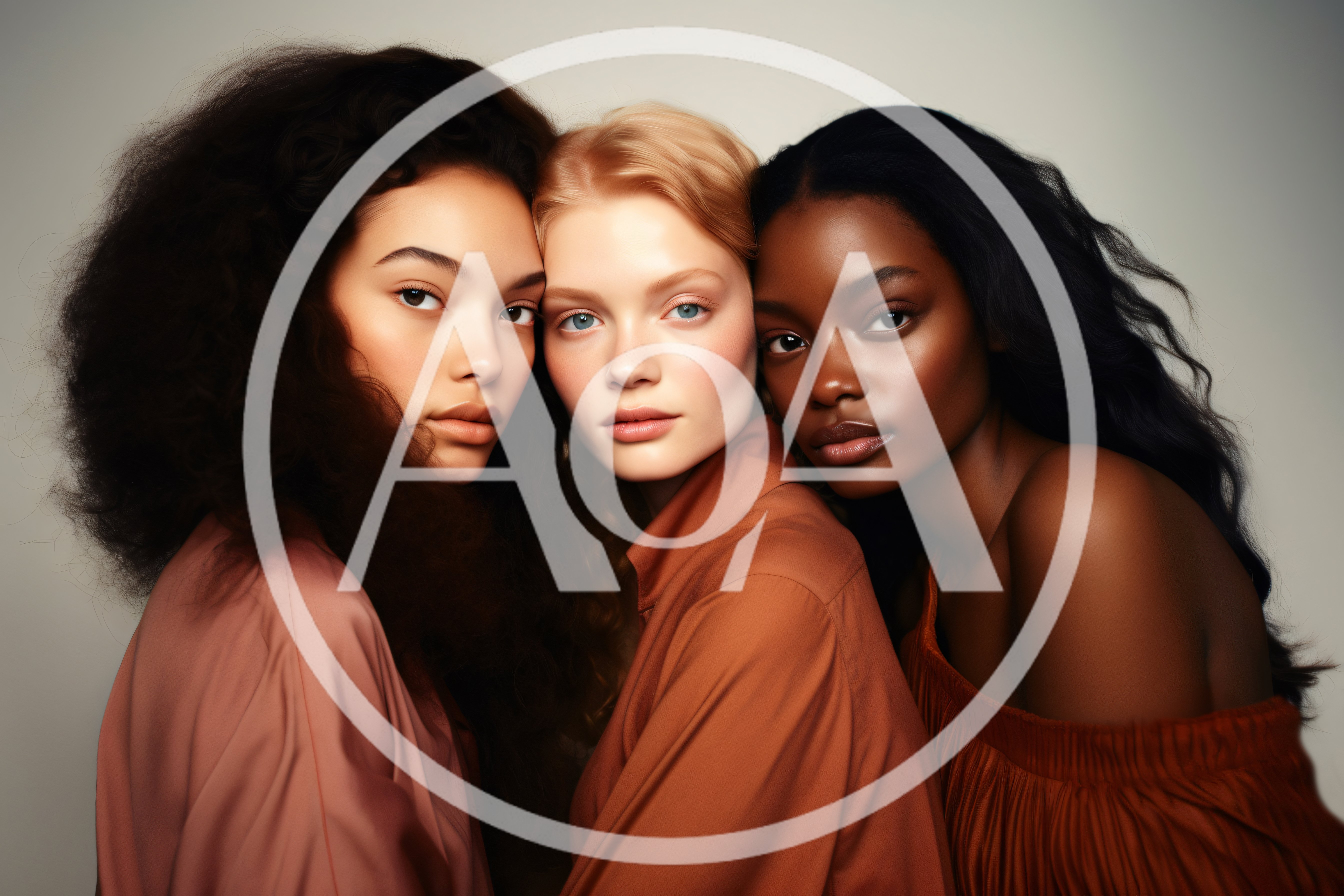 Three Diverse Women Posing Together In Studio Portrait