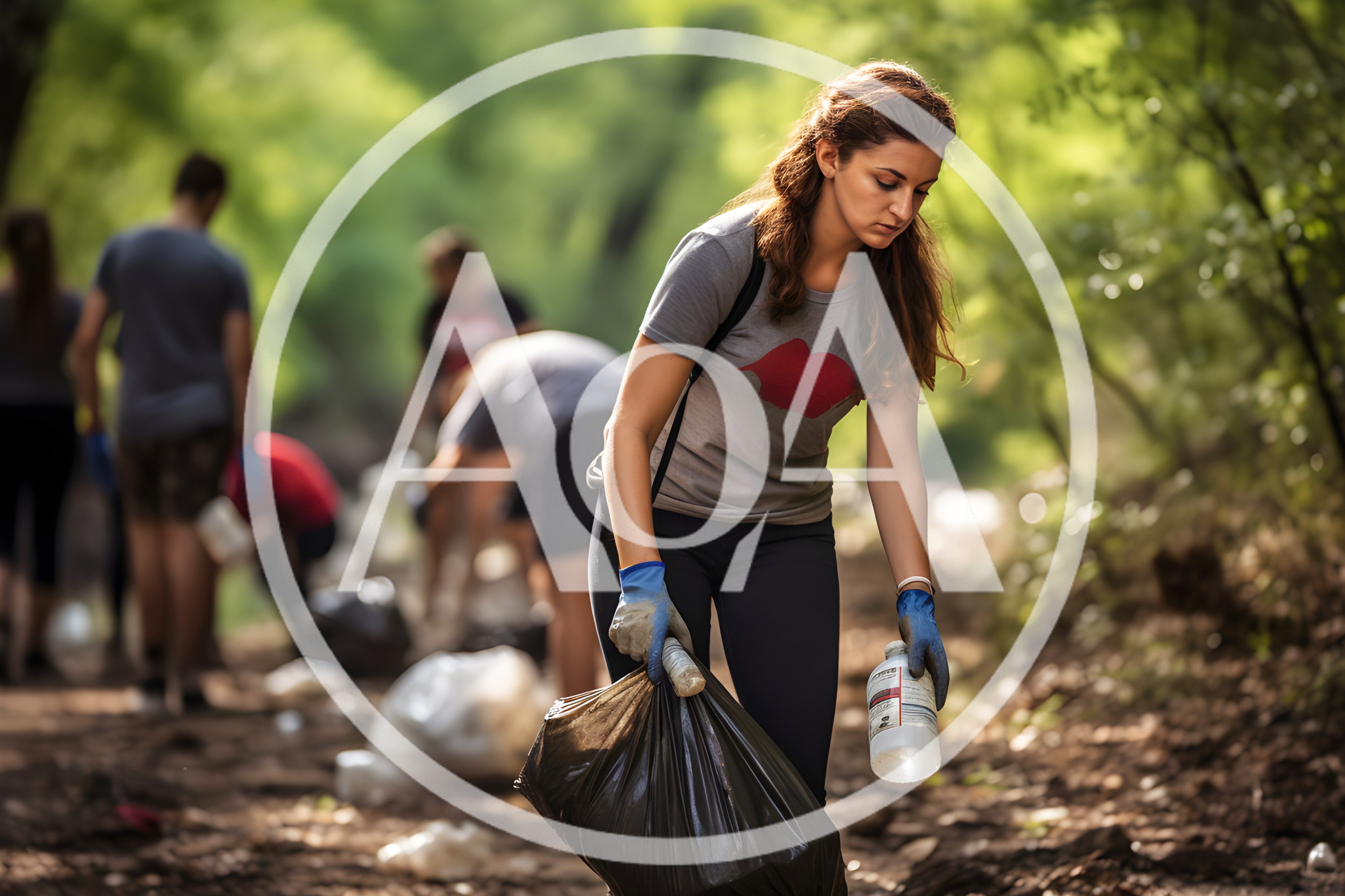 Volunteers Cleaning Up Litter In A Forest
