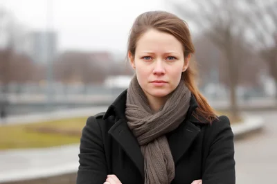 Young Woman Standing Outdoors In A Winter Coat