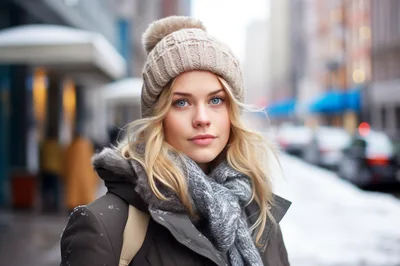 Portrait Of A Young Woman In Winter Clothing