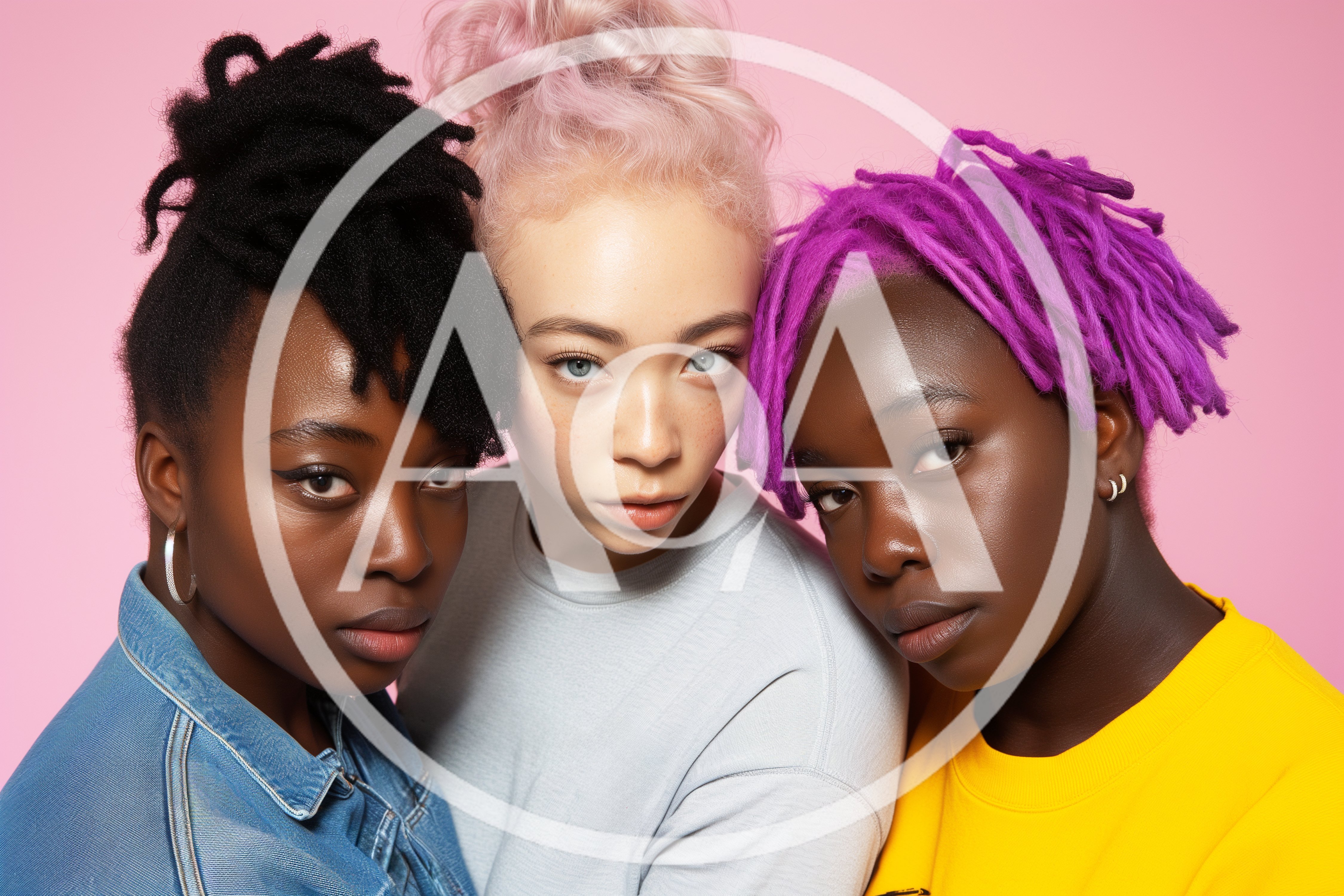 Three Diverse Women With Unique Hairstyles Posing Together