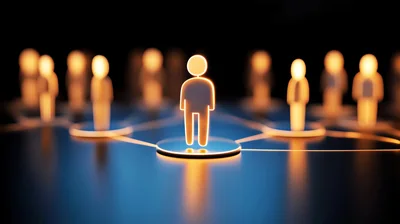 Glowing Human Network Icons Connected On Dark Surface