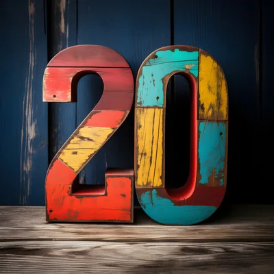 Wooden Number Twenty Sign On Rustic Table
