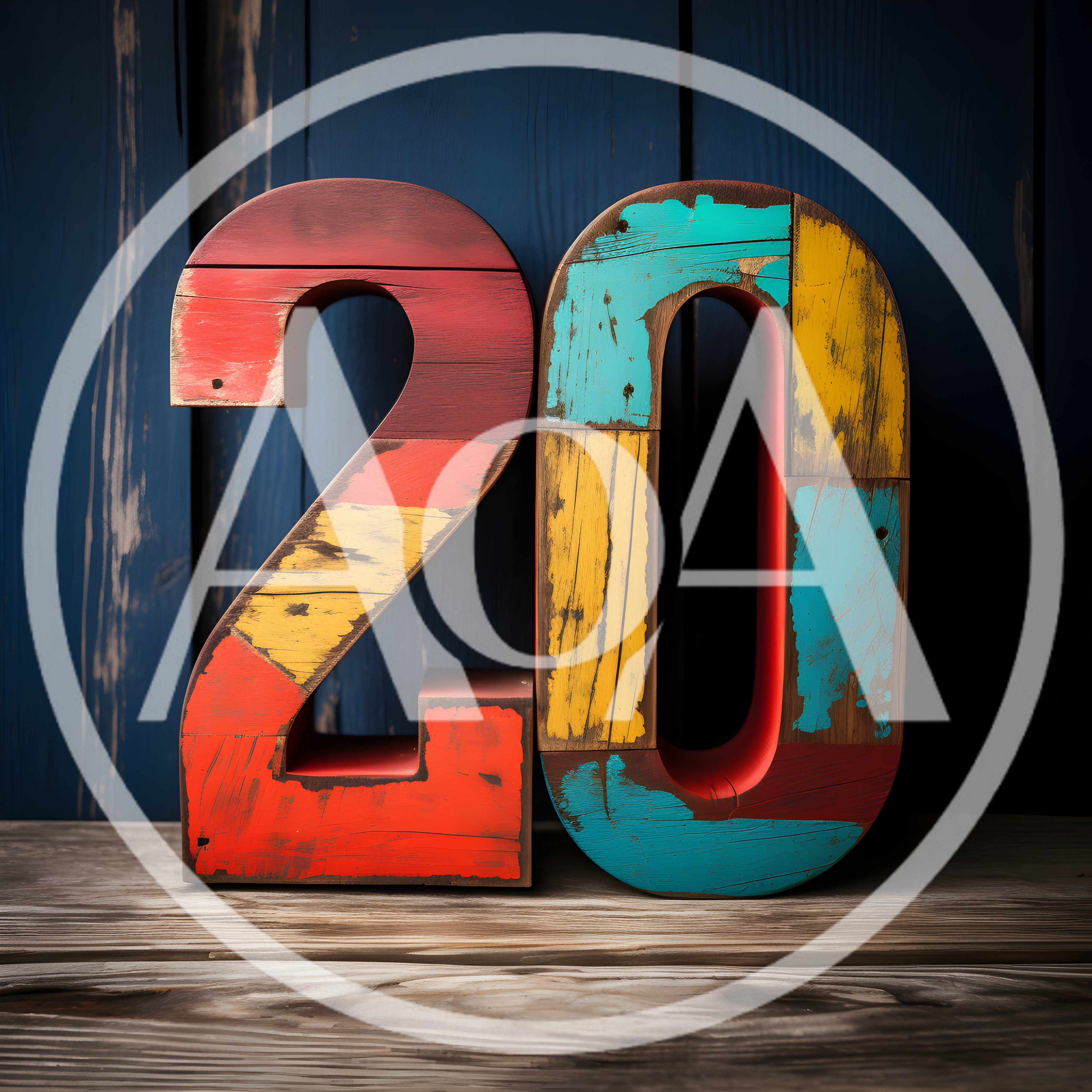 Wooden Number Twenty Sign On Rustic Table